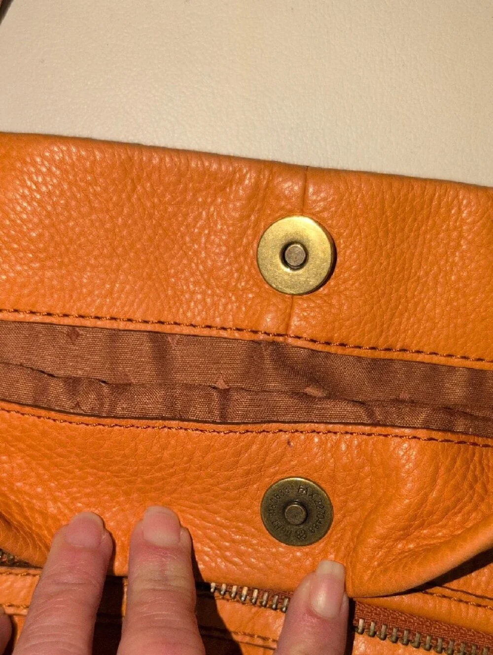 Fossil Explorer Orange Leather Foldover Convertible Crossbody Tote - Picture 15 of 16